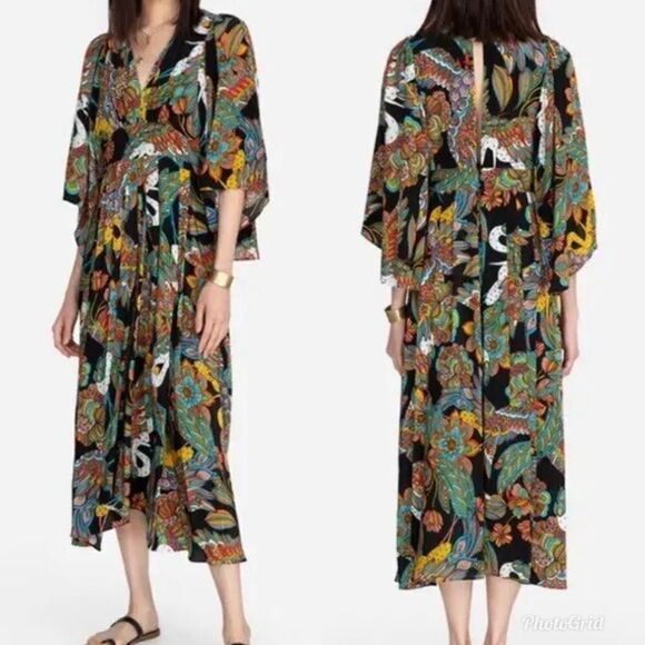 Revolve Johnny Was NWT Gardenia Floral Silk Midi Dress Size L - Picture 1 of 11